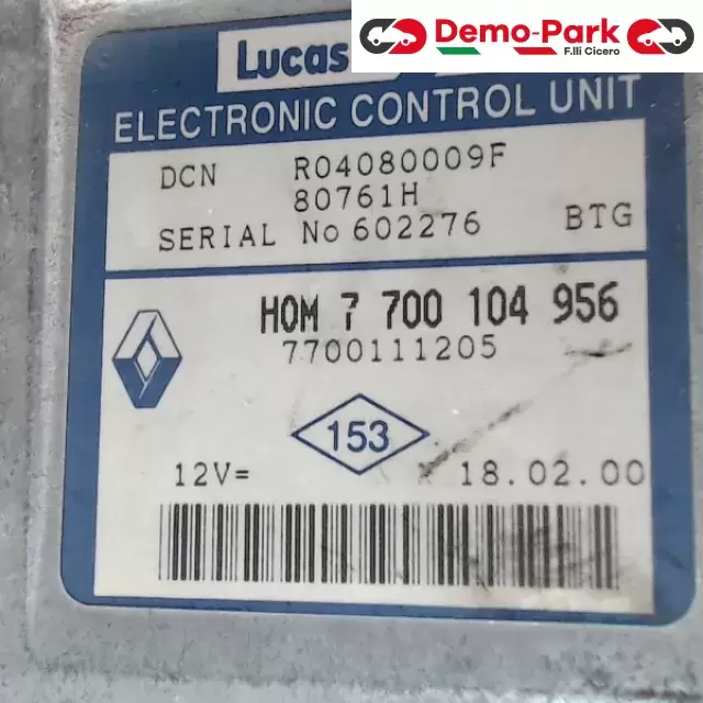 CENTRALINA MOTORE Renault CLIO II SERIE - 1.9 D LUCAS DCN  R04080009F    80761H    HOM 7 700 104 956 1