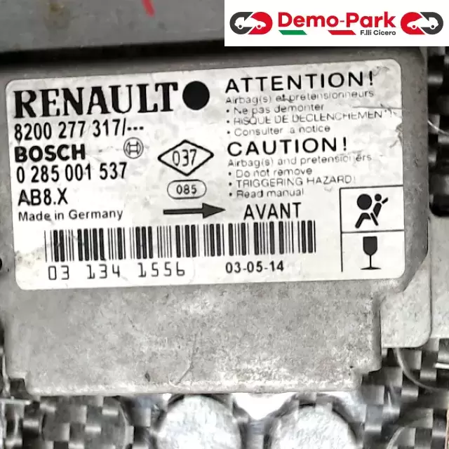 CENTRALINA SENSORE AIRBAG Renault CLIO - III SERIE BOSCH 0 285 001 537     8200 277 317 1