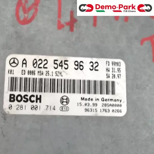CENTRALINA MOTORE + ASR Mercedes-benz CLASSE E - 250 TD BOSCH 0 281 001 714     A 022 545 96 32 1