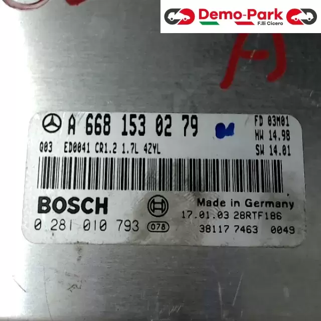 CENTRALINA MOTORE Mercedes-benz CLASSE A - 170 CDI BOSCH 0 281 010 793   A 668 153 02 79  1